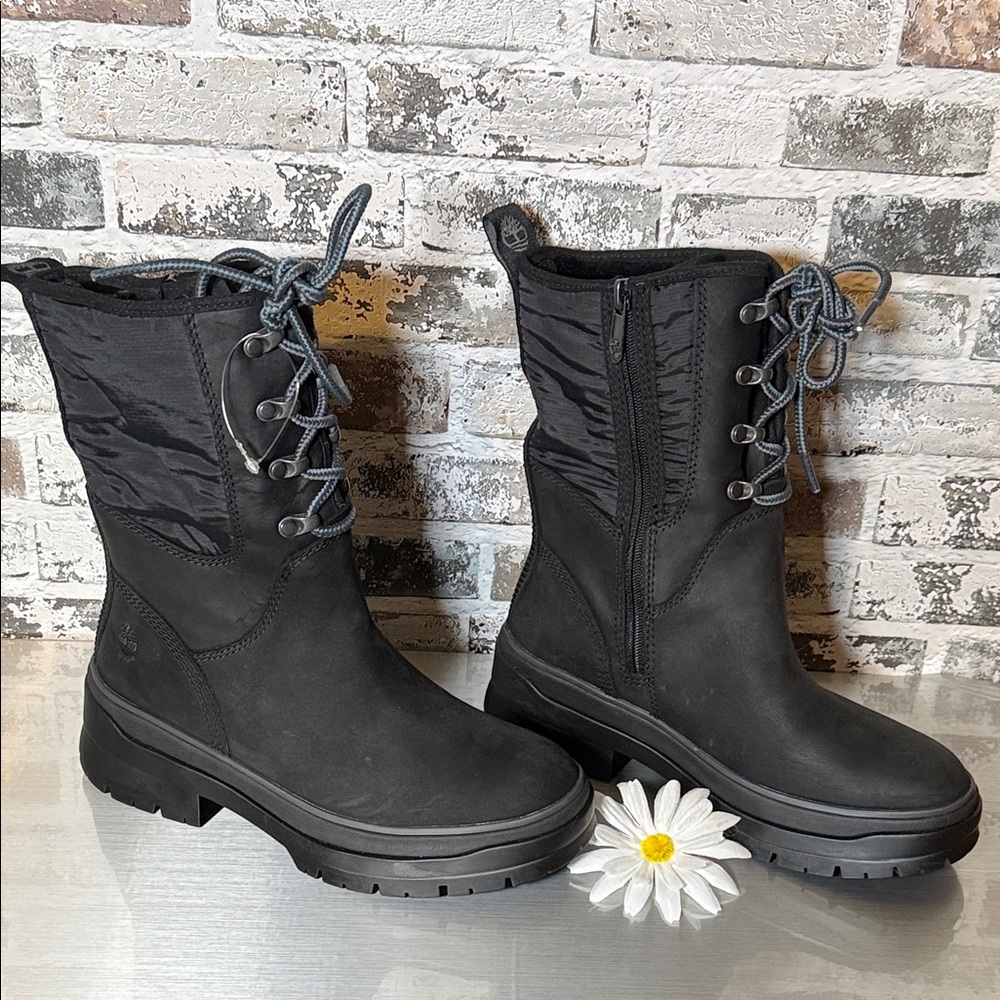 Timberland Women's Black Waterproof Maylynn Lace-Up/Zip-Up Boots, NWOT